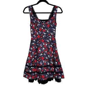 Hot Topic Purple &‎ Red Skull Rose Dress Black Lace Rockabilly Women’s XS